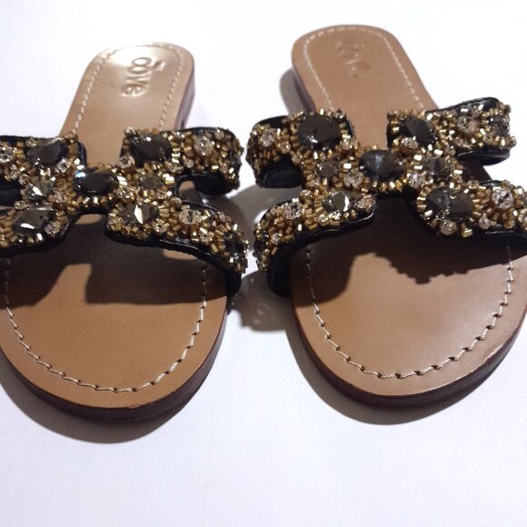 Swarovski Crystal & Rhinestone The Cove Bling  Slides sz 9 Brown Leather Multi - Picture 4 of 9